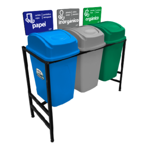Pza. Centro de Separación Basura 3x65 Lts. Balancin Lateral Gris/Verde/Azúl 7893 - Sablón