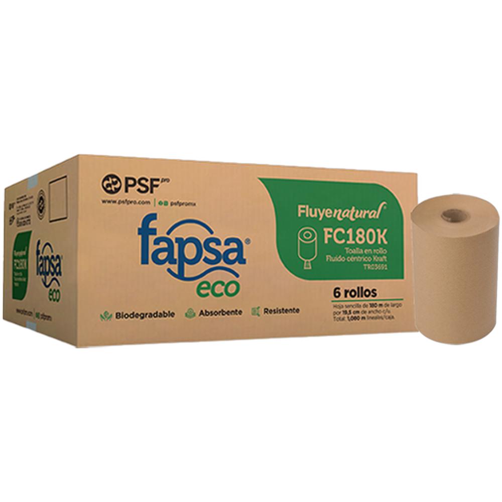 Cja. Toalla Rollo Fluido Céntrico Natural c/6 pzas 180m TR03691 – Fapsa Eco PSF